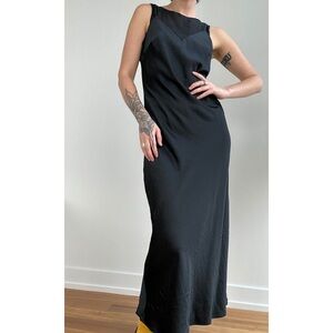 Black Sleeveless Silky Floor Length Dress